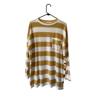 Reborn J Light Mustard Yellow & White Long Sleeved Pocket Striped Fall Top NWOT